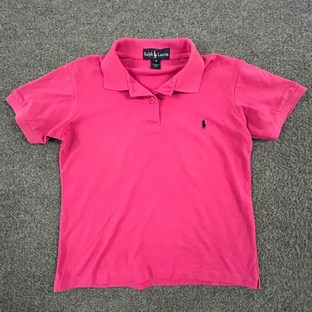 Ralph Lauren Polo Womens Size M Pink Cotton Short Sleeve Made in USA Pique Pony